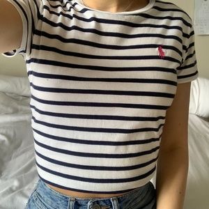 white and dark blue top